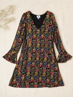 Old Navy Floral Bell Sleeve Dress Size 12 Rayon Lined V Neck Side Zip
